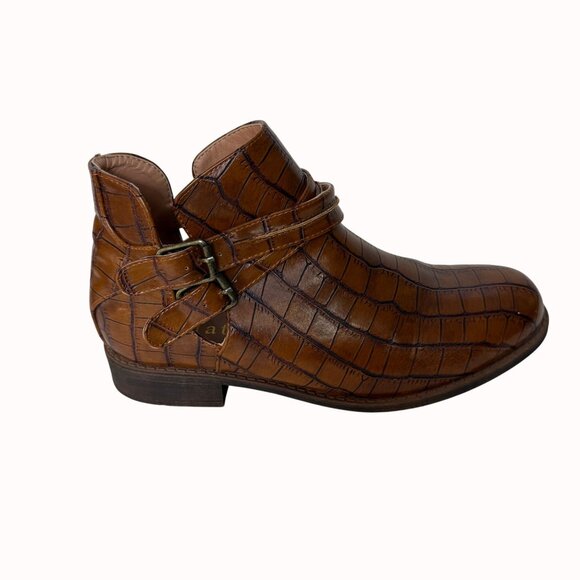 Mata Croc Embossed Ankle Boots Brown Size 8.5 Double Buckle Straps Western Style - Picture 14 of 15